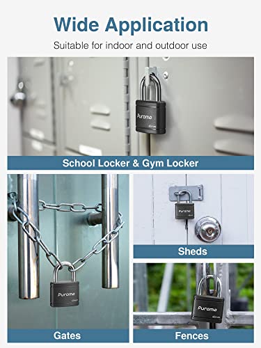 Puroma 2 Pack Keyed Padlock with 3 Keys Alike, 1.1 Inch Locker Lock 40mm Heavy-Duty Locks for Gate Fence Hasp Cabinet Toolbox School Gym Locker (Black) - Image 7