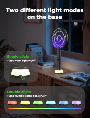 Image of YISSVIC Electric Fly Swatter Bug Zapper Racket LED Screen (Black) | Dual Modes Fly Zapper Not Removable for Indoor Home Office Backyard Patio Camping