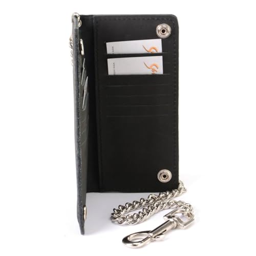 Image of Milwaukee Leather MLW7889 Men's 7.5 inch Black Premium Leather Soft Biker Wallet - Bi-Fold Anti-Theft Stainless Steel Chain