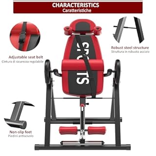 FFitness Panca ad inversione Resistente con Poggiatesta Macchina Invertita Gravitazionale con Altezza Regolabile 4 Angoli di Inversione