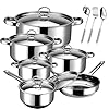 Hunnycook Stainless Steel Pot and Pan Set – 15pcs Induction Hob Pots and Pans Sets, Includes 5 Pots and Saucepan with Lid, Frying Pan & 3 Kitchen Tools, Nonstick & Fixed Handles, PFOA Free