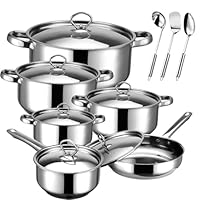 Hunnycook Stainless Steel Pot and Pan Set – 15pcs Induction Hob Pots and Pans Sets, Includes 5 Pots and Saucepan with Lid, Frying Pan & 3 Kitchen Tools, Nonstick & Fixed Handles, PFOA Free