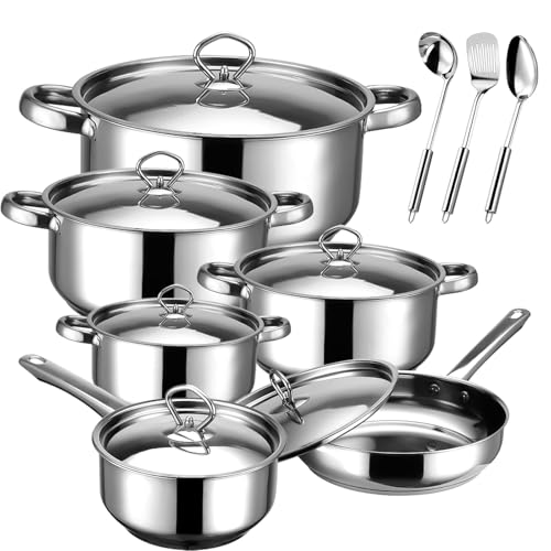Cookware Set - 15 Piece Stainless Steel Cookware Set, Includes 6 ...