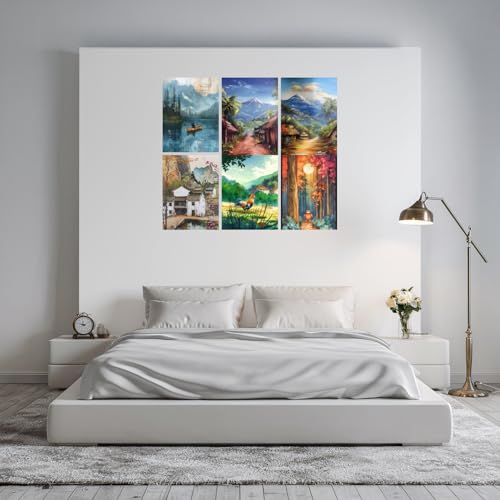 Image of SiddArtify Scenic Landscape Art Print Set - Nature - Travel - Animals in Vibrant Colors - Sticker - 8x12 Inch - Pack of 6 Wall Room Decoration art Poster Prints
