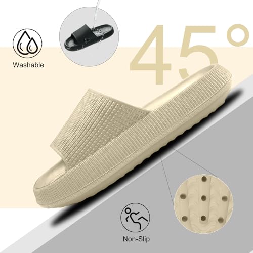 Donpapa Badeschuhe Damen Herren Weich Hausschuhe rutschfest Badeschlappen Leicht Sommer Dusche Indoor Outdoor Schlappen Flops Beige 250 6