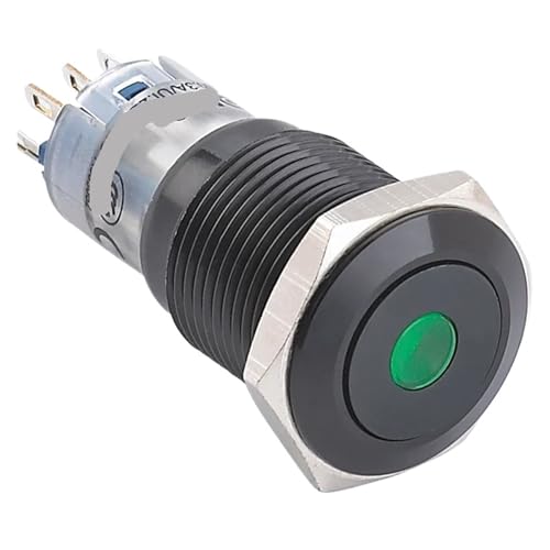 Bouton-poussoir 19mm alu noir 24V mécanisme premium 1NO 1NC pour tableau de bord