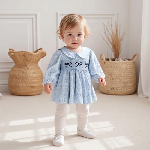 Newborn Baby Girl Romper Dress Bow Puff Sleeve Peter Pan Collar One Piece Jumpsuit Fall Winter Dresses Clothes3