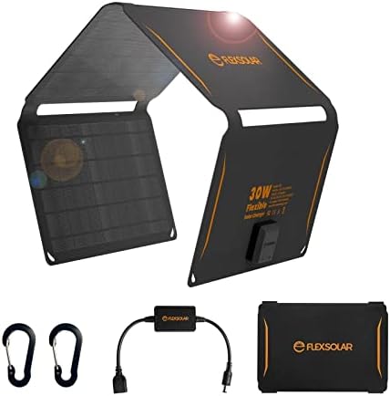 FlexSolar 30W Portable Solar Panel,ETFE Foldable Solar Panel Charger with QC3.0 (18W), DC Port,IP67 Waterproof Monocrystalline Outdoor Solar Panel for Camping Samsung Galaxy Cell Phone 12/11/XS
