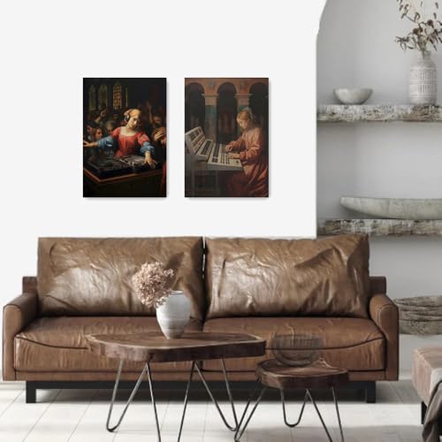 Jzbhhade 2Pcs Framed Renaissance Funny Dj Techno Poster Retro And Modern Canvas Painting Wall Art Picture For Living Room Home Decor thumb #3