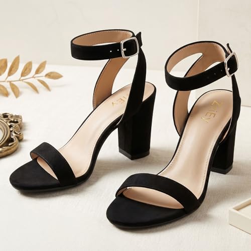 Image of ZriEy Clear Block Sandals Chunky Heels for Women 3.35 Inch Open Toe Adjustable Ankle Strap Pump Sandals for Weddings Parties Daily Wear