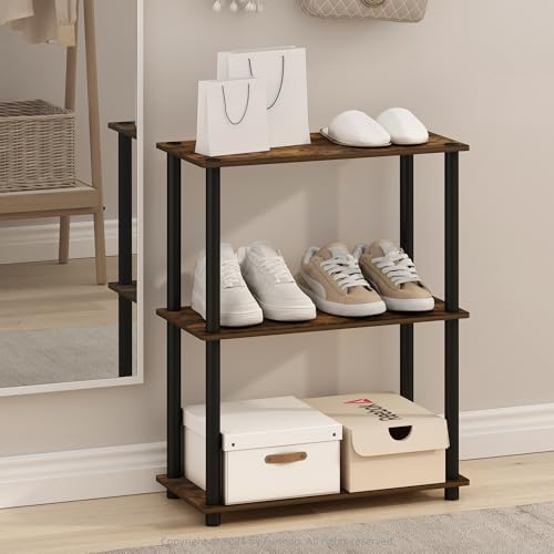 Image of Furinno Turn-N-Tube Storage Shelves, 3-Tier Book Shelf, Corner Shelf, Toolless Open Shelves, for Organization and Storage, Living Room, Garage, Home Office, Amber Pine