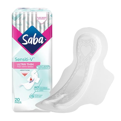 Image of SABA Sensiti-V Ultrathin Pads for Sensitive Skin, Regular Flow, 2-Pack of 20 Pads (40 Count)