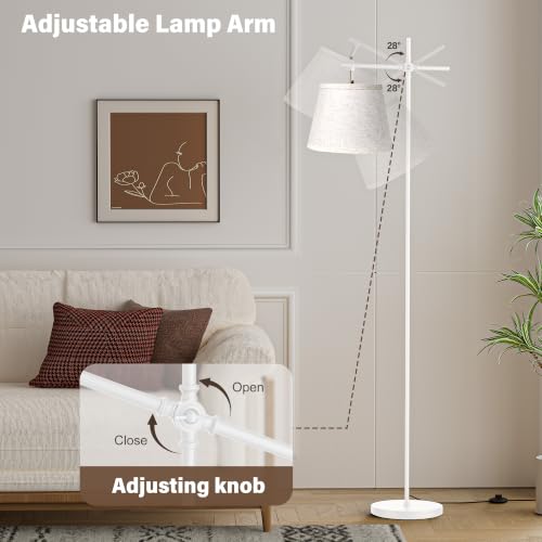 Image of SIBRILLE Floor Lamp with Linen Shade, Dimmable Tall Standing Lamp with Remote Control & 3 Color Temperatures Bulb, Modern Swing Arm Floor Lamps for Living Room Bedroom Office Corner