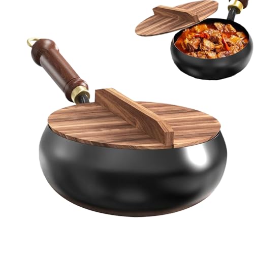 No -STIAK - Sartén de inducción de hierro con tapa | Utensilios de cocina de fondo plano para el hogar y el restaurante | Sartenes chinas antiadherentes para uso en la cocina | Herramientas de cocina