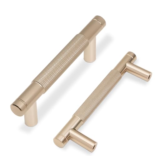 Image of COTYKILEY 10 Pack 3 Inch(76mm) Champagne Bronze Knurled Cabinet Handles Gold Knurled Kitchen Cabinet Pulls Cupboard Drawer Pulls Dresser Handles