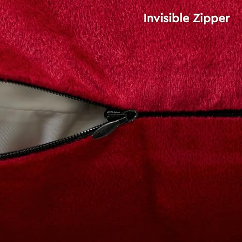 Image of Encasa XO Velvet Throw Pillow Covers 16x16 in (40x40 cm) - Red - No Inserts, Pack of 2 Cases | Solid Plain Dyed Soft & Smooth, Square Decorative Cushion Covers for Living & Bedroom