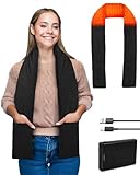 Pupdumm Electric Heated Scarf Pad Cordless 63'' Length Heating Soft Warmer with 10000mAh Rechargeable USB Power Bank, Adjustable 3 Heat Settings, Portable Wrap for Neck Brace and Shoulder, Black