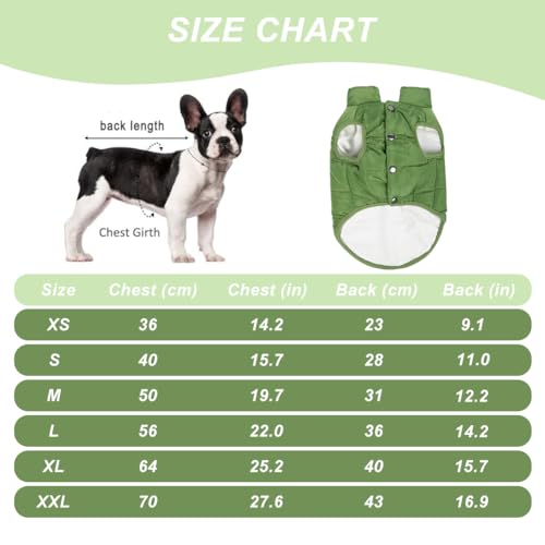 Meiwash Hundejacke, warm, für den Winter, gefüttert, für französische Bulldogge oder Mops