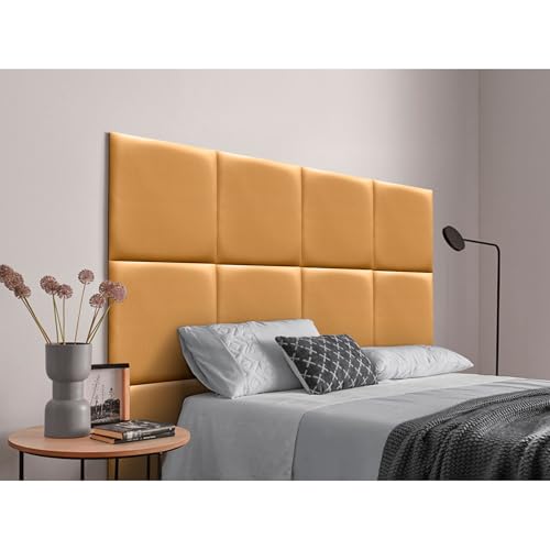 DHOME Cabecero Tapizado Compuesto de Paneles Autoadhesivos Intercambiables de Polipiel Cama Lujo Dormitorio Acolchado (Dorado, 80cm)