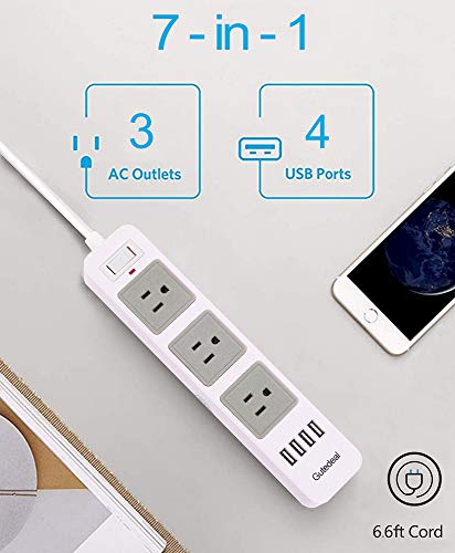 2 Prong Power Strip With Usb, 2 Prong To 3 Prong Outlet Adapter With 4 Usb Ports 6.6Ft Extension Cord, 3 Ac Outlets Flat Plug Surge Protector For Smartphone Tablets Home, Office And Hotel, White #TOP1
