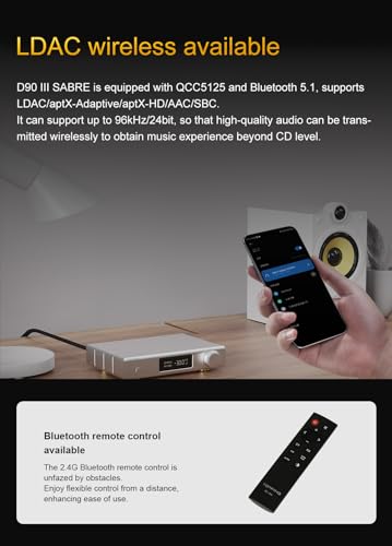Image of Topping D90 III Sabre MQA Full Balance HiFi DAC Bluetooth 5.1 ES9039SPROx2 DSD512 PCM32bit /768kHz USB /Coax /Opt /AES /IIS Desktop Audio Preamp (Black)