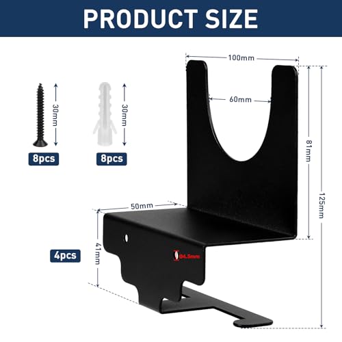 EXLECO 4 Stück Wandhalterung Winkelschleifer Halterung mit Schrauben, 115mm 125mm Flex Halterung Wand Werkzeug Halterung Winkelschleifer Organizer aus Stahl Werkstatt Zubehör für Schneider Polierer