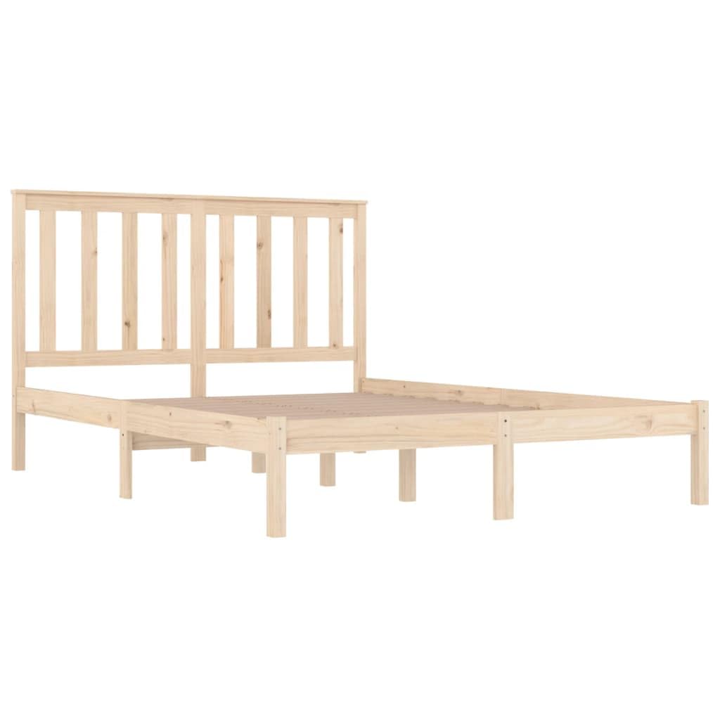 Lite sosnowe drewno klasyczna rustykalna brąz 135x190 cm | Rama łóżka lite drewno sosnowe 135x190 cm podwójna stabilna drewniana rama z wezgłowiem