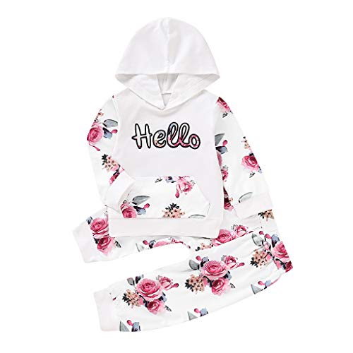 Kids Toddler Infant Baby Boys Girls Fall Outfit, Foral Pocket Hoodie Sweatshirt Jackets Shirt+Pants Clothes Set White