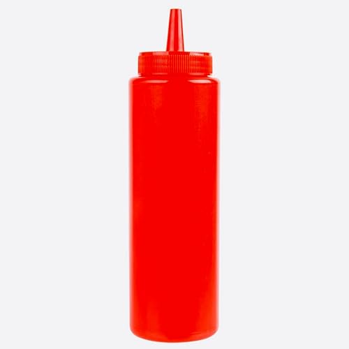Tezzorio - Botellas de plástico rojo de alto rendimiento de 8 onzas (paquete de 12) - Dispensador cómodo y versátil sin derrames, botellas de