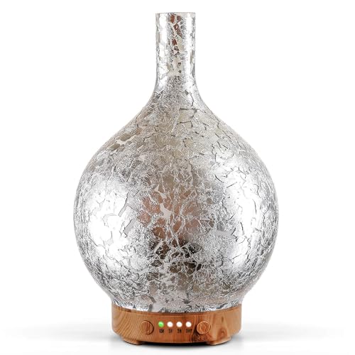Porseme Silver Plated Essential Oil Diffuser Glass Aromatherapy Ultrasonic Humidifier Cool Mist, Auto Shut-Off,Timer Setting, BPA Free for Home Hotel Yoga Leisure SPA Office Premium Gift 150ml