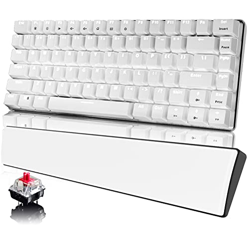 Clavier Gamer Mecanique avec Repose-Poignet, QWERTY Filaire USB 82 Touches Compact Red Switch Clavier Rétroéclairage Blanc Anti-Ghosting Repose-Main Confortable en Mousse à Mémoire, Blanc Cover