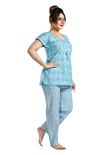 Image of Fabme Women's Cotton Printed Kaftan and Pyjama Set