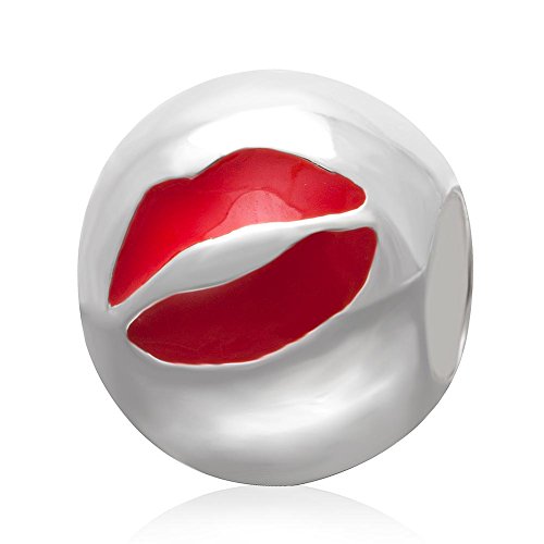 Preisvergleich Produktbild Anhänger in Emoji-Form, 925 Sterling Silber, lustige Anhänger mit Gesichtsausdrücken Red Lip Face