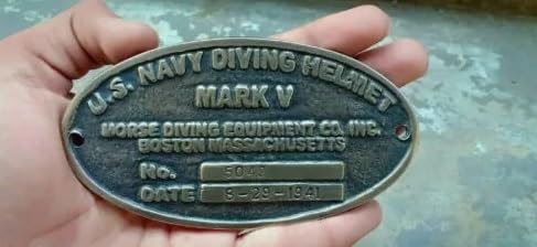 Vintage Solid Brass U.S. Navy Mark V Diving Divers Helmet Name Plate Collectible