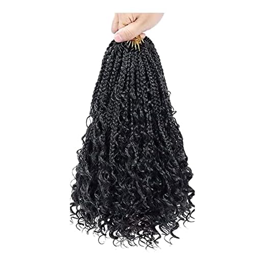 18Inch 8 Packs Boho Box Braids Crochet Hair Bohemian Hippie Braids Braiding Hair 18 Inch Boho Box Braids with Curly Ends Messy Pre-looped Synthetic Crochet Hair for Black Women （T1B）