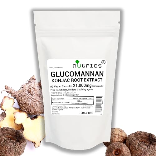 Nutrics Glucomannan Konjac Root Extract 21 000mg per Capsule 30:1 Extract 95% Glucomannan Standardised 90 V Capsules 100% Pure No Fillers Binders or Bulking Agents