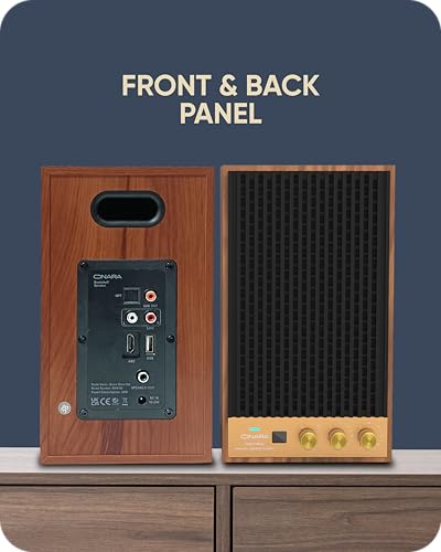 Onara Wave 80s Active Bookshelf Speakers | Retro Wooden Design | 60W RMS Powered Speakers | Bluetooth 5.3, HDMI ARC, Optical, USB, Sub Out & Line In Inputs | Dynamic Sound - Image 5
