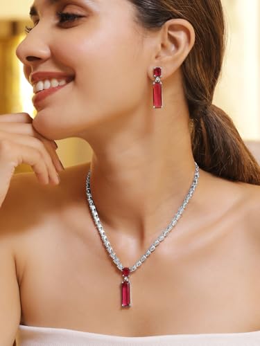 Image of Rubans Necklace Set American Diamond Zirconia Jewellery Gift for Women & Girls