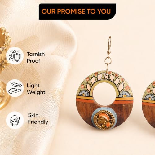 Image of Royal Queen & Empress Handcrafted Tribal Dhokra Earrings Collection for Women - Wooden, Fabric & Round Statement Ethnic Designs in Multiple Colours