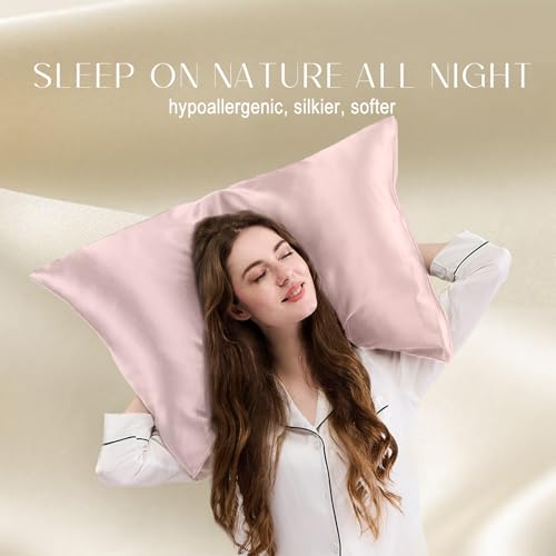 ZIMASILK 100% Pure Mulberry Silk Pillowcase for Hair and Skin Health,Soft and Smooth,Both Sides Premium Grade 6A Silk,600 Thread Count,with Hidden Zipper,1pc (Queen 20''x30'',Pale Pink)