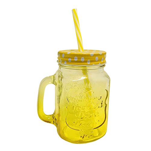 Wonderchef Mason Glass Jar Set, 450ml, Yellow and Blue