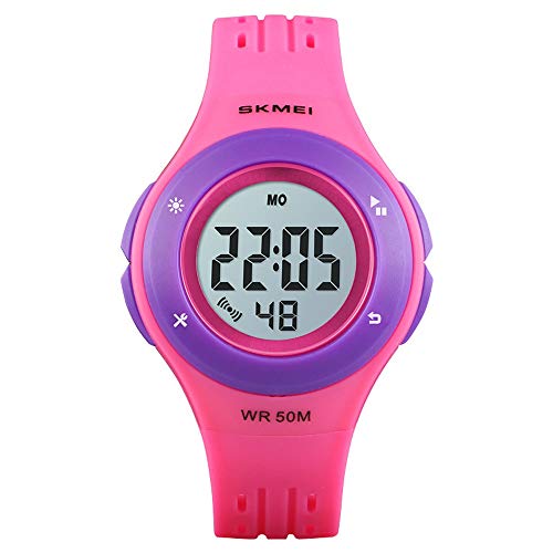 Kinder Uhr, Jungen- Und Mädchensport LED-Digitalanzeige 6-Farben-Spiegel Uhr, Student Anfänger Uhrgeschenk (Color : Purple Circle)