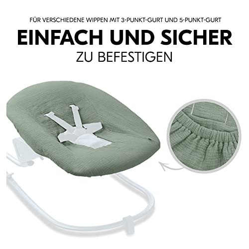 Hauck Schonbezug für Babywippen und Newborn Aufsätze Alpha Bouncer Premium, Alpha Newborn Set Plus, Atmungsaktive Musselin Baumwolle, 85 cm x 74 cm x 0,25 cm (Sage) – Bild 6