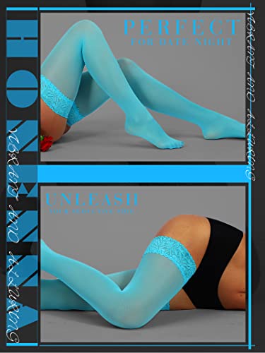 Image of HONENNA Semi Sheer Stay Up Lingerie Thigh High Stockings Lace Top Size A-F