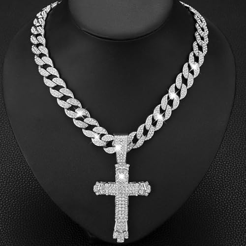 Iced Out Cuban Link Chain for Men, Miami Style Silver and Gold Plated Bling Necklace, Diamond Hip Hop Jewelry4