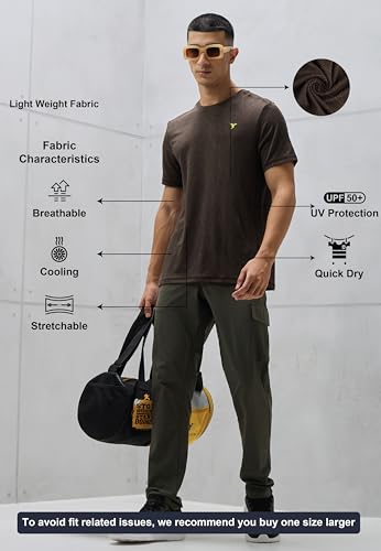 Image of TECHNOSPORT Men Polyester Regular Fit Half Sleeve Jacquard T-Shirt with Double Cool, Quick Dry & Anti Microbial for Sports, Running & Casual Use