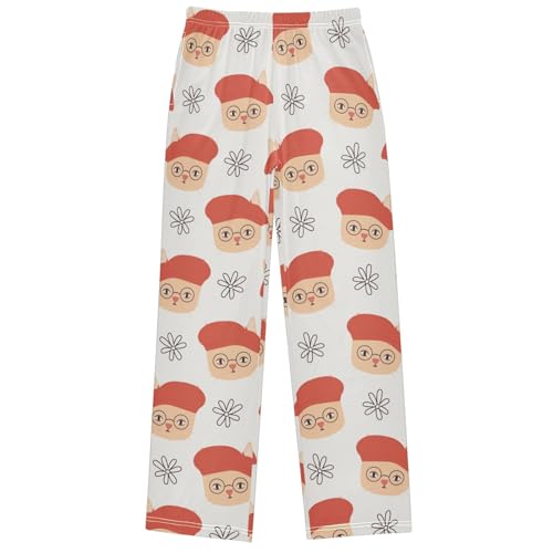 Boy's Pants Orange Cat French Hat Jogger Pants Elastic Waist Long Bottoms Trousers with Pockets 6-14 Years