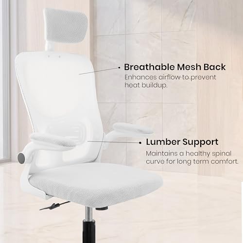 Image of White White | High Back Imported Mesh Fabric Boss Office Chair | Y Design Ergonomic Back Support | 2D Aero Design Adjustable Armrests | Synchro Tilt Lock Mechanism Support
