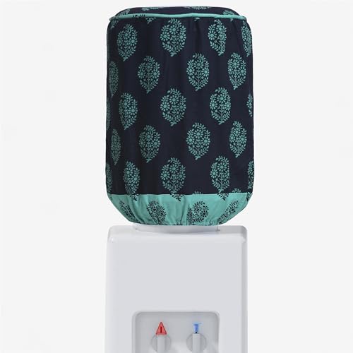 Image of Swayam 20 Litre Bottle Cover for Home & Office | Bottle Protector | Lace Closure at Bottom | Machine Washable | Environment Friendly | Digitally Printed | 44cm x 42cm x 32cm - Sea Green & Navy