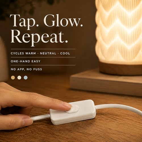 Image of Small Bedside Lamp for Nightstand, 3D Printed Mini Table Lamp, 3 Color Temperatures Warm to Cool White, Cozy Small Lamp for Bedroom Dorm Tight Spaces, Ash Wood Base, 8.8 Inch Tall - Honeycomb